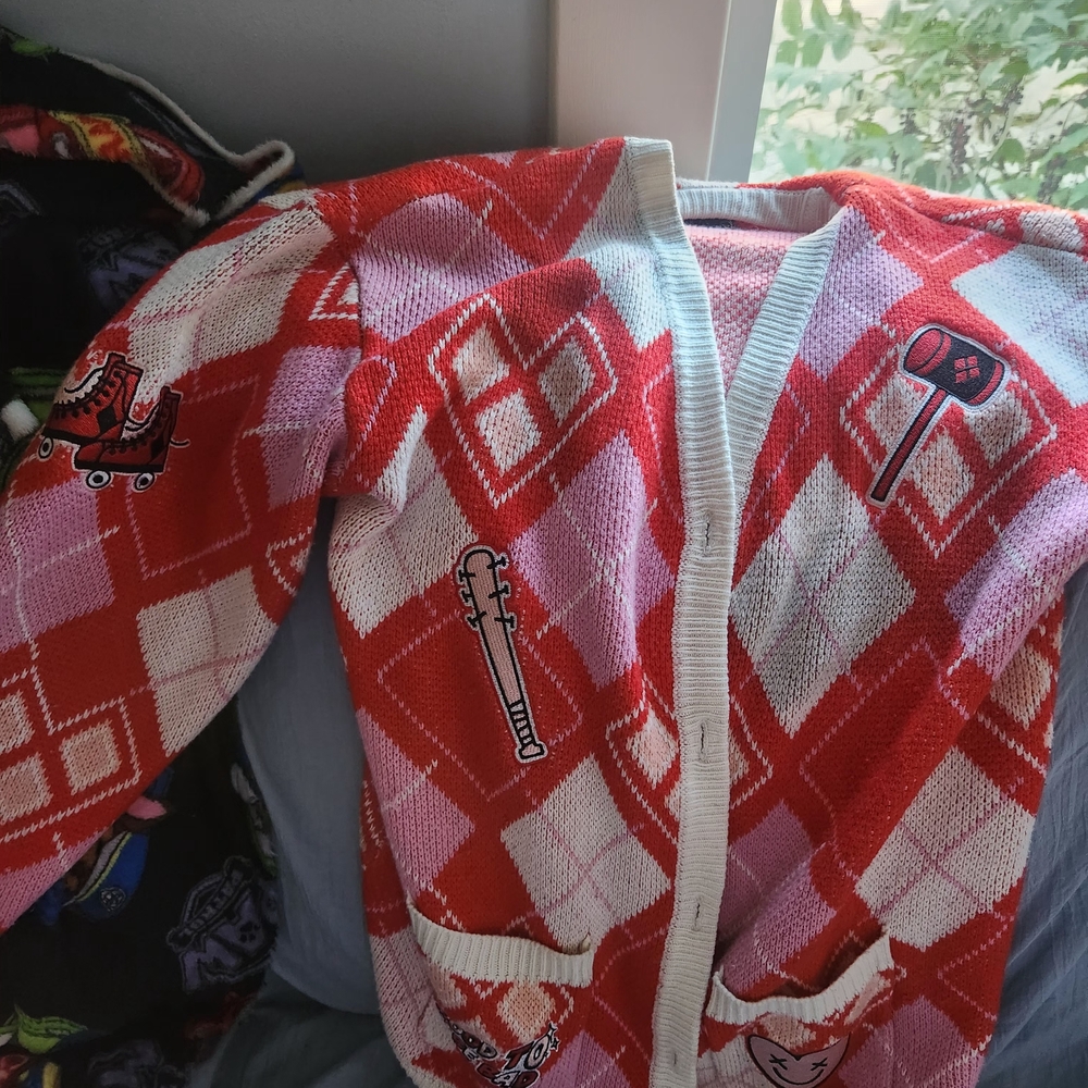 Harley Quinn Red and White Patterned Cardigan